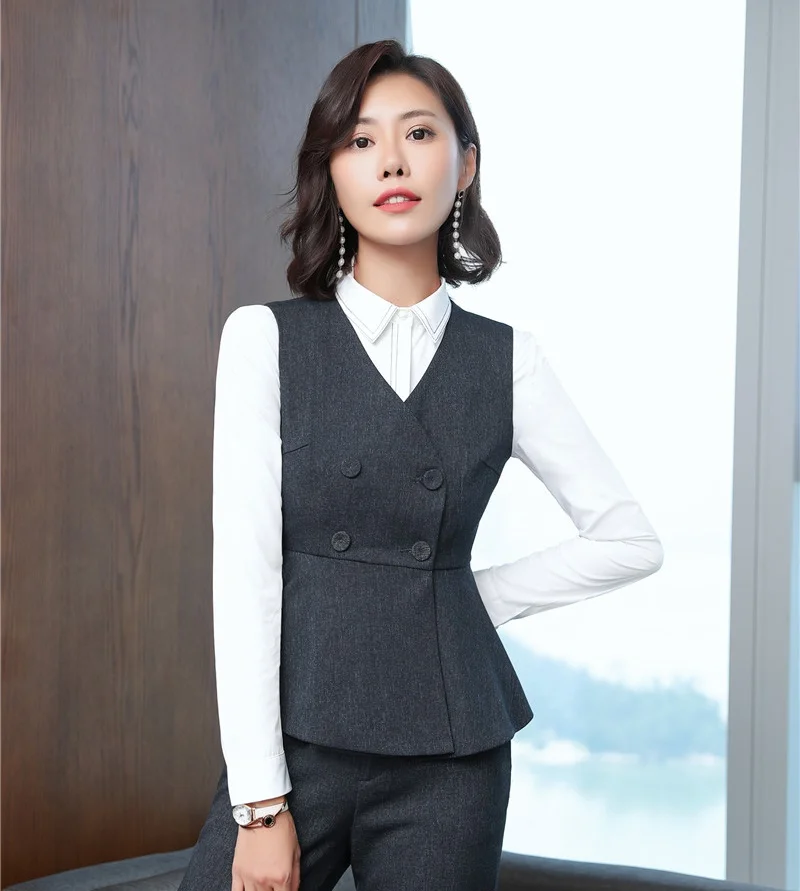Fashion Ladies Dark Grey Vest Women Waistcoat Female Work Wear Clothes