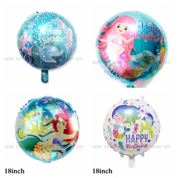 

100pcs mermaid helium balloons new style 18inch round cartoon a little mermaid foil balloons for girl gift party balloons