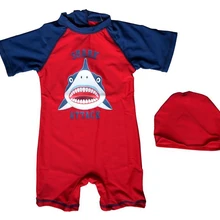 Bonverano(ТМ) Детский Слитный Солнцезащитный Пляжный Купальник с Рисунком Акулы Для Малышей и Детей из Высококачественного Быстросохнущего Материала с Эффективного Фактором УФ-Защиты 50