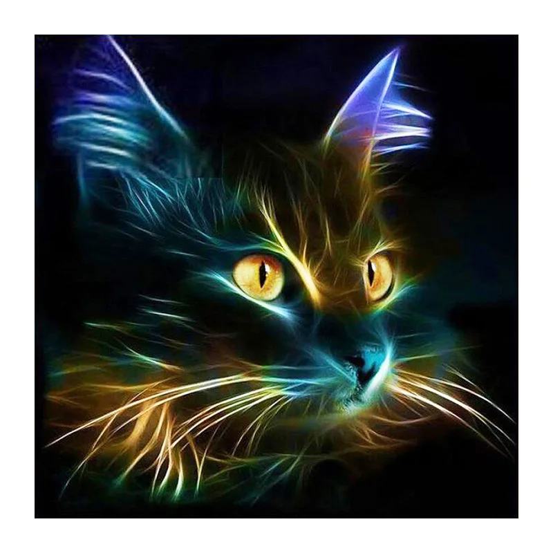 

Diamond Painting Kitten DIY 3D Diamond Embroidery Colored Cat Pictures With Beads Dark Light The Night Mosaic Drawings