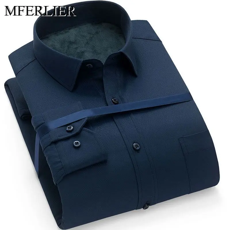 MFERLIER, мужские рубашки, 5XL, 6XL, 7XL, 8XL, обхват груди 136 см, зима, осень, большой размер, длинный рукав, сохраняющий тепло, плюс размер, повседневные рубашки для мужчин