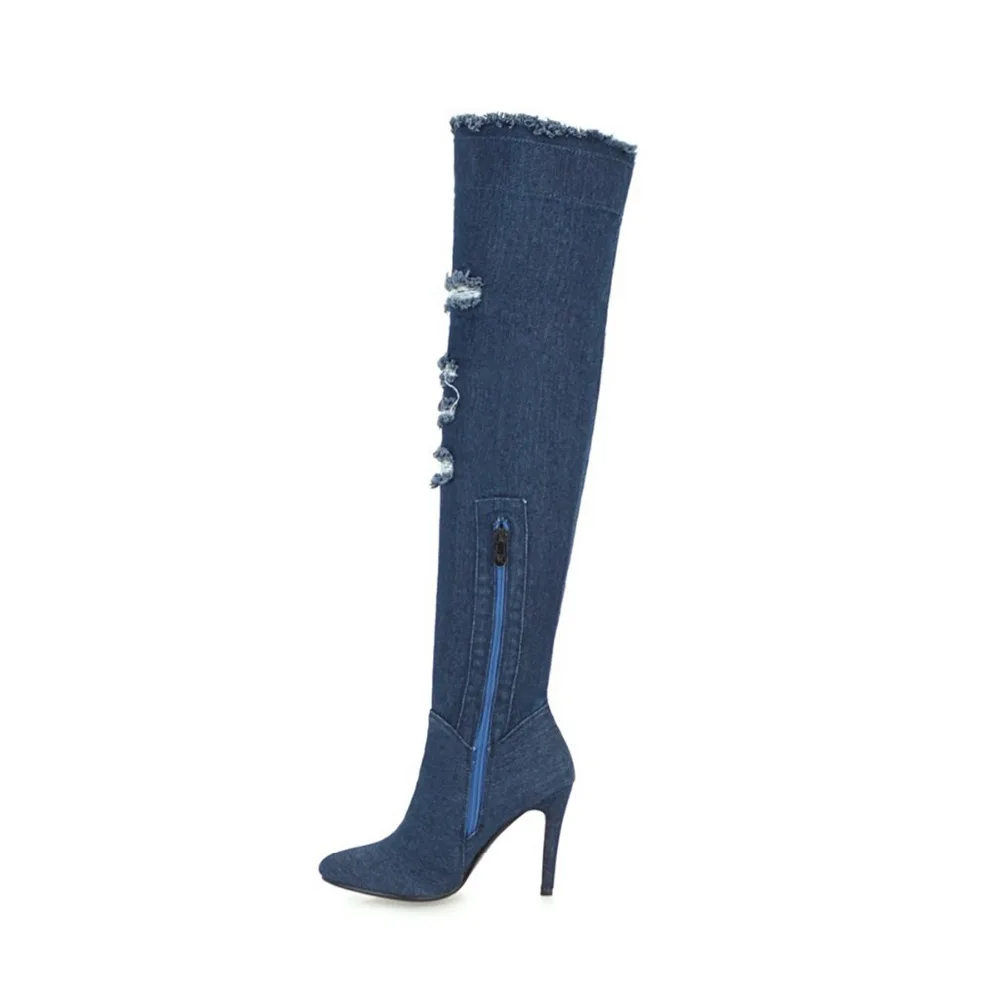 De Ef1590 ef1590 Original Botas Zapatos Sobre Dark Punta Intención Las Sexy Light Rodilla Clásica Mujer Azul Mujeres Oscuro Blue Larga Luz Denim Blue La wUE1pq
