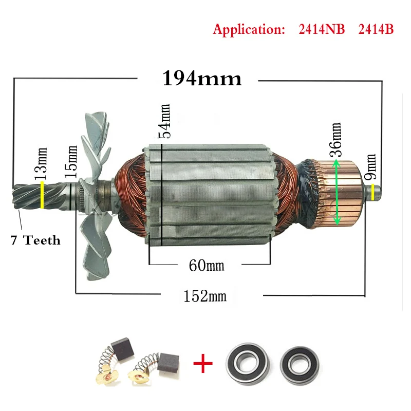 AC220-240V 7 зубьев приводной вал электрический молоток сталь режущая машина ротор 355 для Makita 2414NB 2414B 516563-1 516564-9 - Цвет: Full Set