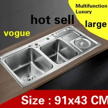 Квартиры двойной кухонный паз раковина vogue сделать блюда пищевой 304 нержавеющая сталь Горячая 91x43 см
