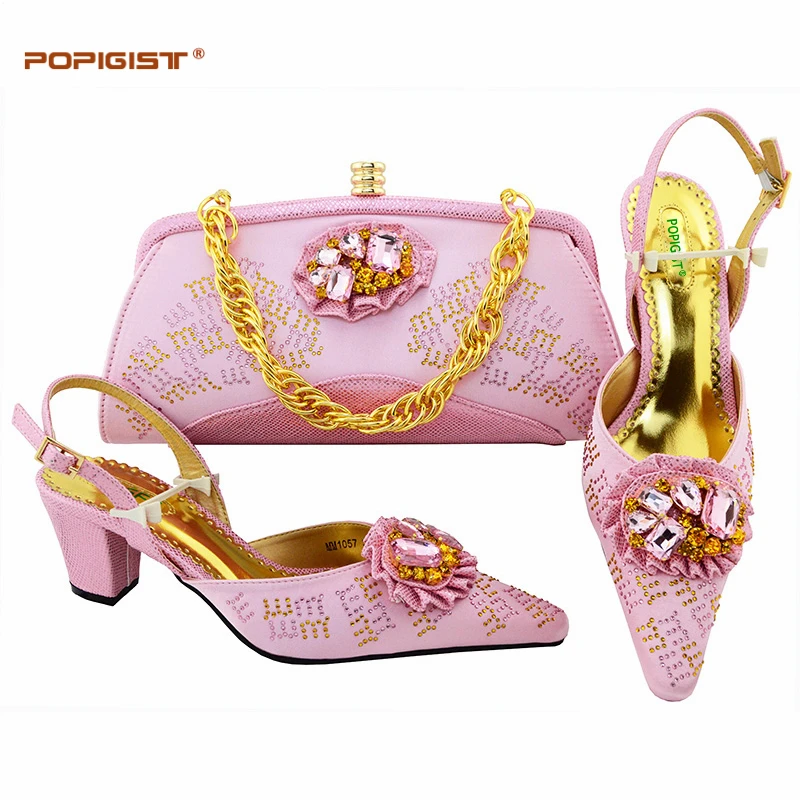 Buy Pink Comfortable Fashion Shoes and Bag Set African