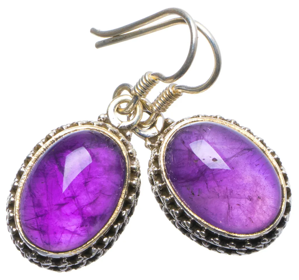

Natural Amethyst Handmade Unique 925 Sterling Silver Earrings 1.25" X4033