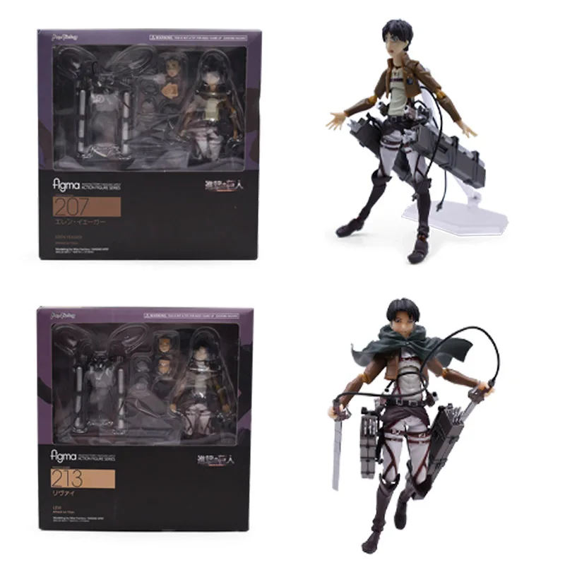 2 Styles Anime Attack on Titan Levi Ackerman Eren Jaeger PVC Action Figure Doll Model Figma 207 213 Toy Christmas Gift