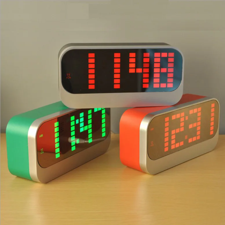 New LED Mirror clock Electronic Desk Clock Snooze Radio Nixie big Digital Clock Table Watch Bedside Alarm Clock home decor