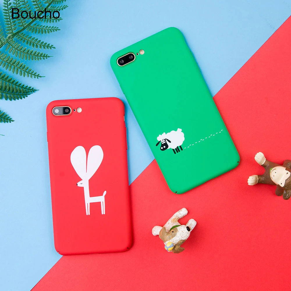 Boucho милый мультфильм лося овец Телефонные Чехлы для iPhone 6 6S плюс красный зеленый