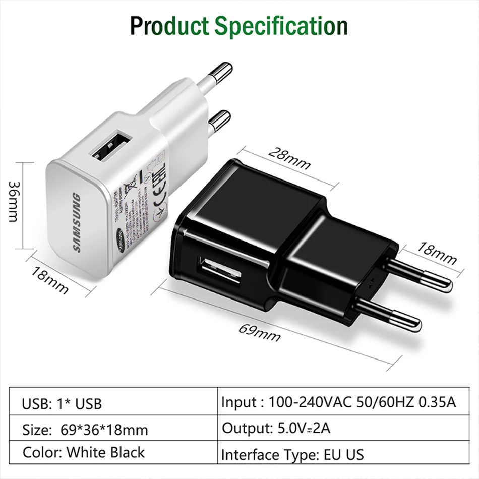 2.1Samsung Galaxy S6 S7 edge Fast Charger J3 J5 J7 Note 4 5 A3 S2 A5 A7 2016 2A micro cable for honor 9 lite 5x 5c 6a 6x 7x 5V2A