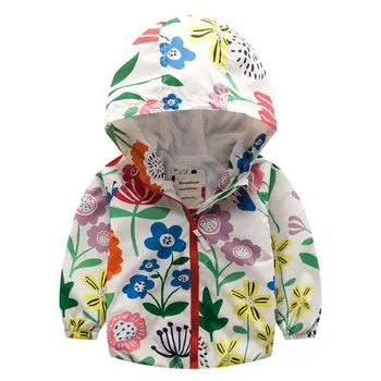 

M89 Spring Autumn Fashion Printing flower Girls Coat Hoodie Child Jacket Girl Tops Windbreaker Child Thin Coat Child Thin Jacket