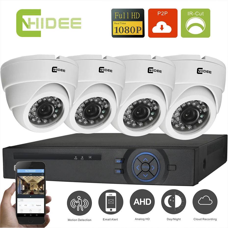  CnhideeHD 4CH AHD CCTV System Home Surveillacne DVR Kit Video Recorder 1080P 4x2.0MP Indoor Day/night Security Camera System[39] 