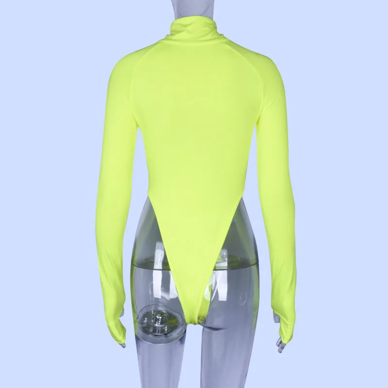 New Leotard Ladies Casual Turtleneck Skinny Solid Playsuits Women Swimsuit Autumn Long Sleeve Stretch Bodysuit