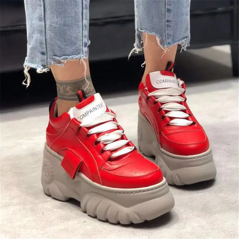 

Women Shoes white 2019 New Genuine Leather Ultralight platform sneakers Europe America fashion Lace-up Breathable casual shoes