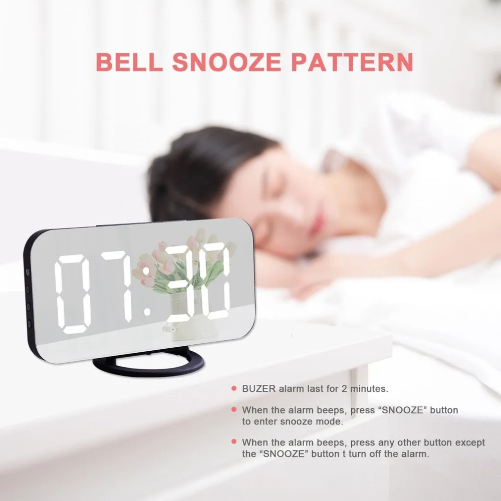 Practical Design Digital LED Alarm Clock Multifunctional Noiseless LED Mirror Clock Display Electronic Desk Table Clocks