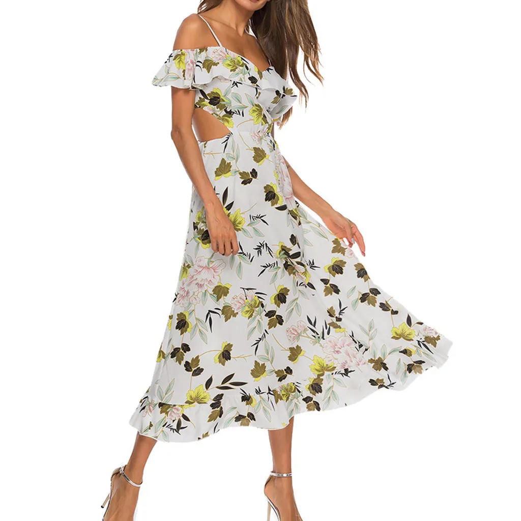 Formal dress women elegant long Casual Off Shoulder party dress 2019 Summer Sexy Boho Flower Print Beach Maxi Dresses vestidos