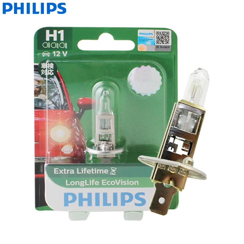 

Philips LongLife Eco Vision H1 12V 55W P14.5s 12258LLECOB1 Car Halogen Headlight Auto Bulb Fog Lamp Higher Lifetime (Single)