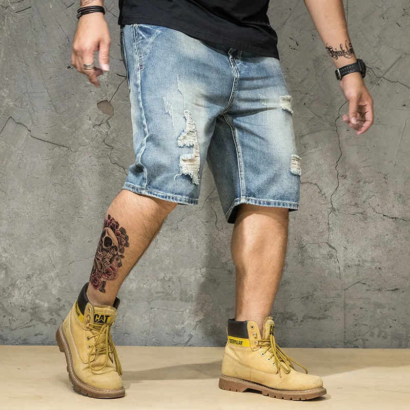 

Designer Men High Quality Classic Men Denim Shorts 2019 Summer Thin Short Ripped Hole Jeans Plus USA Size 28 44 46