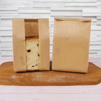 

Paper Bag Wrapper Packing Bag Food Grade Paper Bread Bag Window-Open Small Bag Oil-proof Puff Bag Food Box Wrapping Tool 50pcs