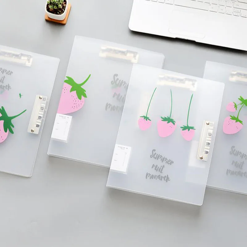 

1 Pcs Cartoon Star Strawberry Transparent PP Double Clip Board Document Holder Office Folder Storage Package for File Folder