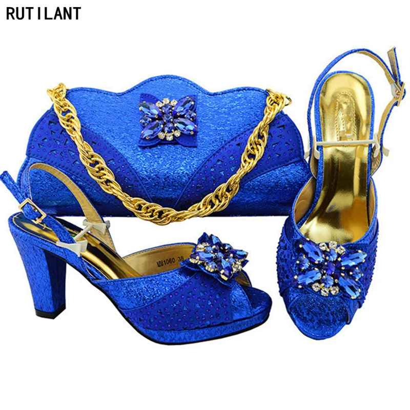 Latest Royal Blue Shoes and Bag Sets for Women Italian Shoes with