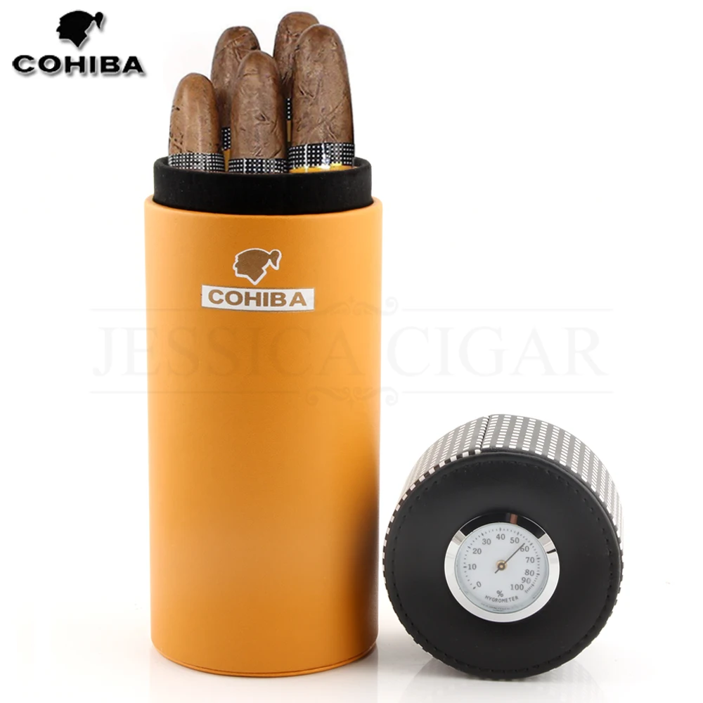 Preise COHIBA Leder Reise Humidor Zigarre Box Zeder Holz Tragbare Zigarre Fall Jar W Luftbefeuchter Hygrometer Humidor Box Fit 5 kuba Zigarren