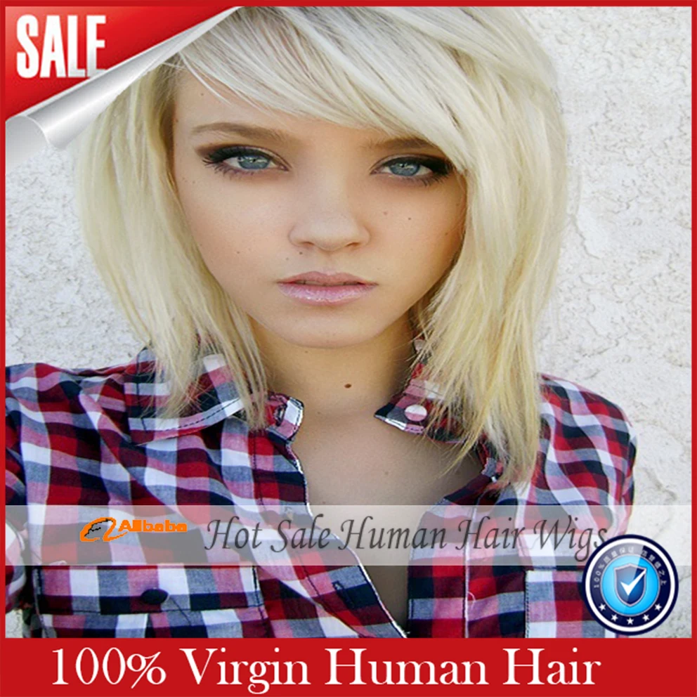

6a Grade Brazilian #613 Virgin Blonde Full Lace Wigs Unprocessed Human Hair Short Straight Bob Wig For White Women