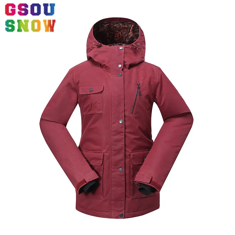 GSOU SNOW Women's Ski Jacket Waterproof Snowboard Jacket Plus Size Winter Skiing Suit Female