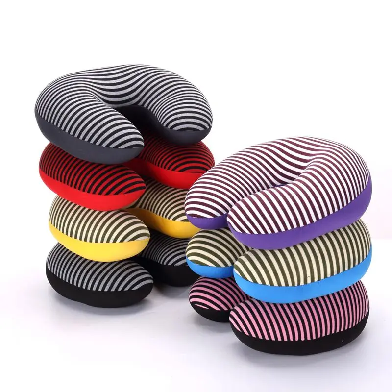 

U Shaped Neck Comfortable Pillow Stripe Pillows Nanoparticles Massage Neck Pillow Car Travel Cushion
