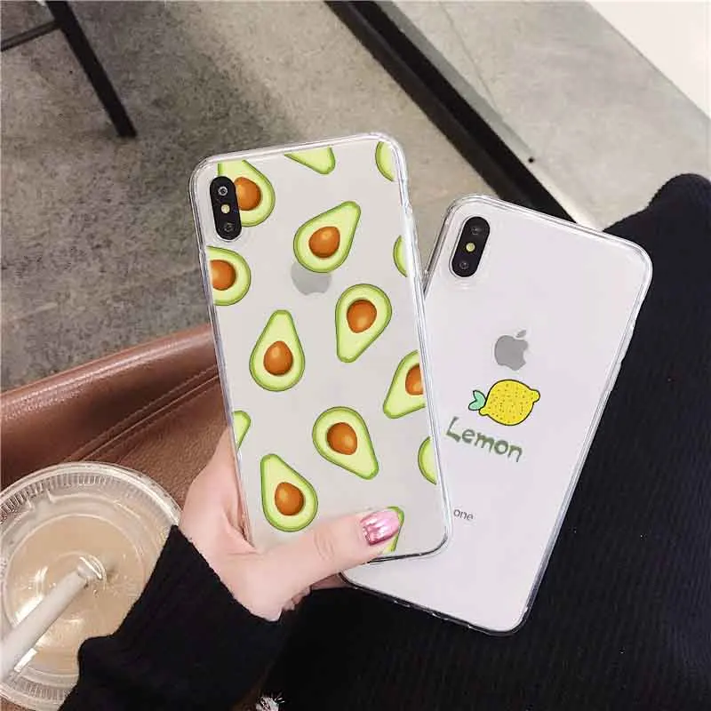 

LAUGH LIFE Transparent Phone Case For iPhone 7 8 XR XS Max X Case Luxury Fruit Avocado Soft Tpu Cover for iPhone 6 7p 8p XS