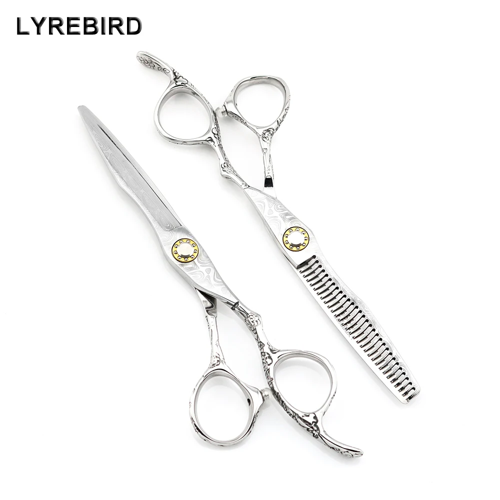 

Professional hair scissors 6 INCH Super Japan 440C Damascus pattern Barber scissors Bearing screw Lyrebird HIGH CLASS NEW