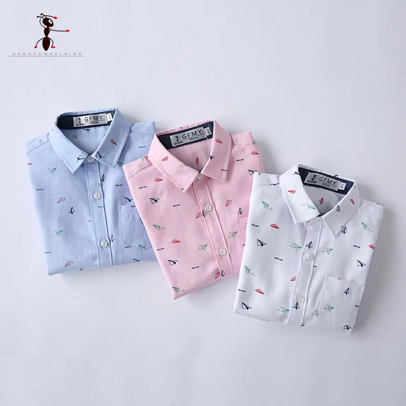 

Kung Fu Ant 2017 New Arrival Autumn Turn-down Collar Blue Pink White Boy School Uniforms Students Shirts Blouses 178603