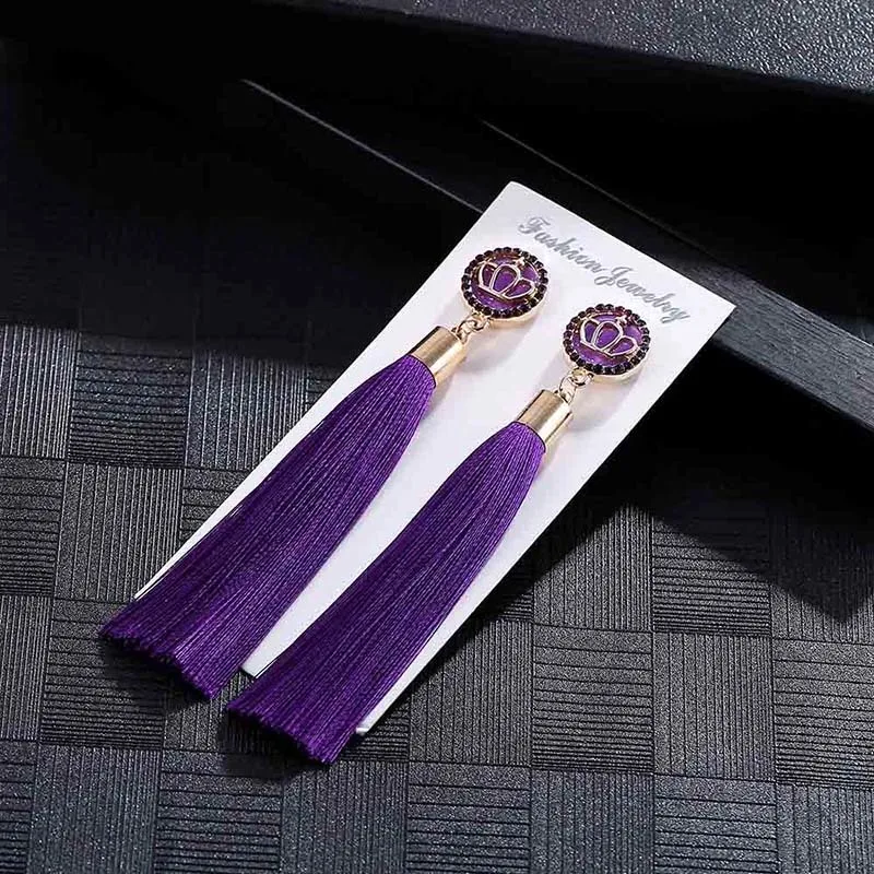 E5859 Trendy Earrings Drop Earrings CrownSilkDangleLongBohemianBlueMetalBohoGold Tassel Earrings For Women Jewelry
