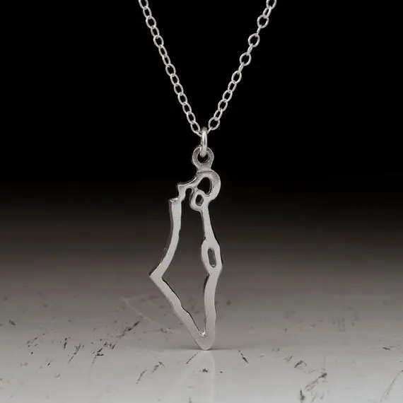 Tiny Asian Country Map Israel Necklace Charm Pendant Hollow Outline Pride Jewish Judaica Jerusalem Hebrew Passover Holy land Map Necklaces for Keepsake Souvenir Bat Mitzvah Gift