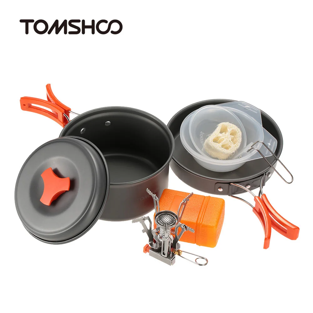 TOMSHOO Picnic Pot Stove Set Outdoor Cookware Burner Camping Hiking Mini Gas Stove Pot
