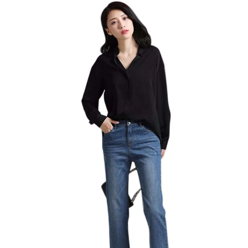 Женская блузка с длинным рукавом белая рубашка женская карманами Женские