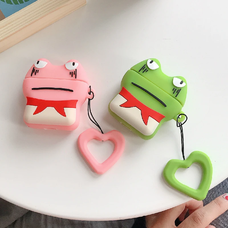 

Case for AirPods Silicone Cute Bluetooth Earphone Case for Apple Airpods 2 Cartoon Protective Cover Luxury 3D Design Sad frog