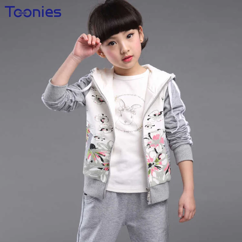 

Sportswear Children Fashion Girls Pants Suits 2018 Spring Autumn Girl Suit Casual Active Kids Clothing Sets Hooded Costumes 2pcs
