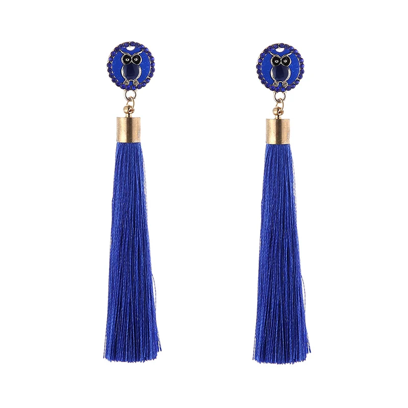 IMG_4397 Trendy Drop Earrings OwlAnimalWomenLongBohemianDangleBlueBalckMetalBohoGold Tassel Earrings 2018 Jewelry