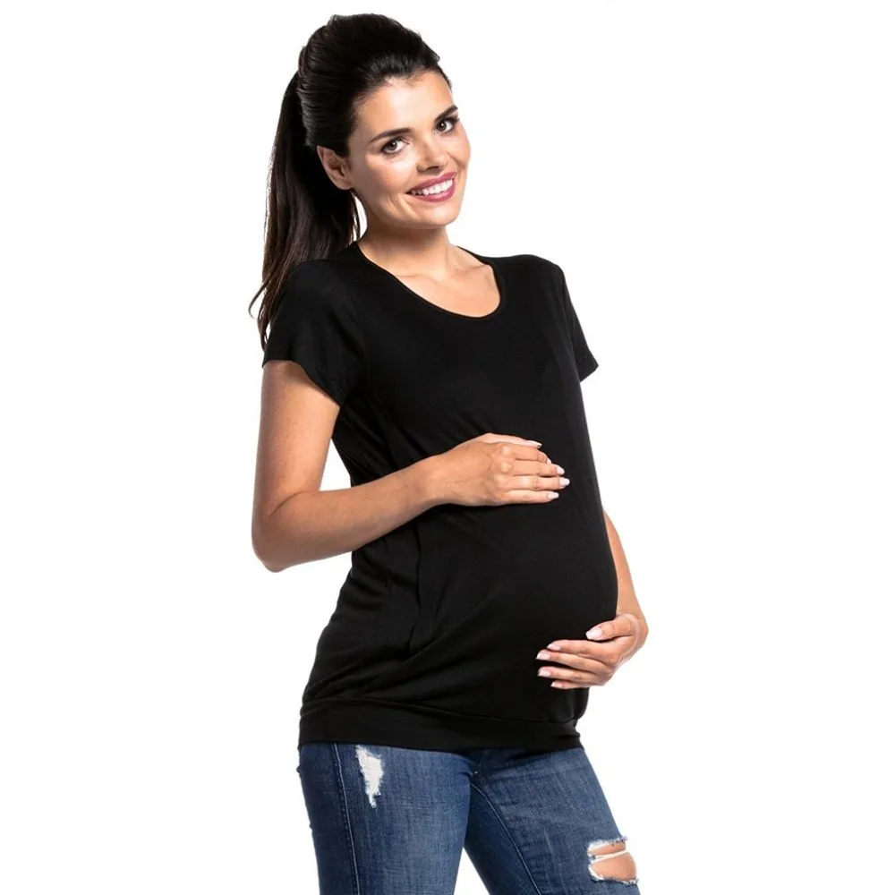 OUTAD Women Pregnancy Clothes Maternity Clothing Cotton O Neck Short Sleeve Breastfeeding Tees Nursing Tops Solid Color T-shirt