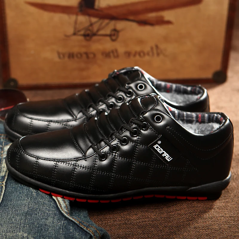

Mens Shoes Winter Warm Fur Plush HandmadeTop Quality Men Fashion Leather Flats Men Casual shoes plush Flats shoes