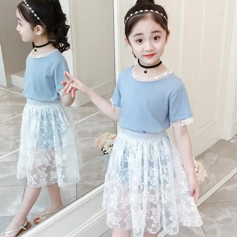 

Toddler Summer Girls Clothes Sets 2019 T Shirt Tops + Lace Skirts Kids Clothes Baby Girls Clothing Set Ensemble Fille 10 12 Year