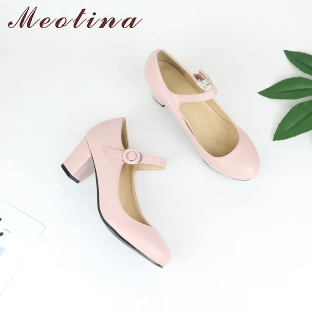 $US $18.66 Meotina Women Shoes Mary Jane Ladies High Heels White Wedding Shoes Spring Thick Heel Pumps Shoes B