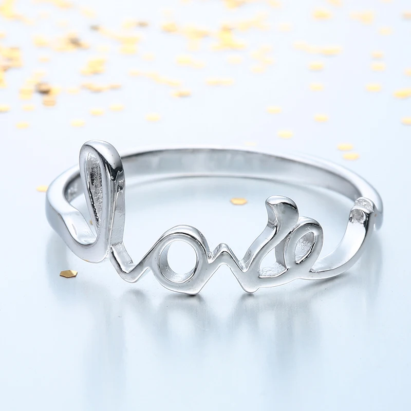 HOMOD Hearts and LOVE Wedding Ring Silver Color Classical Finger Ring