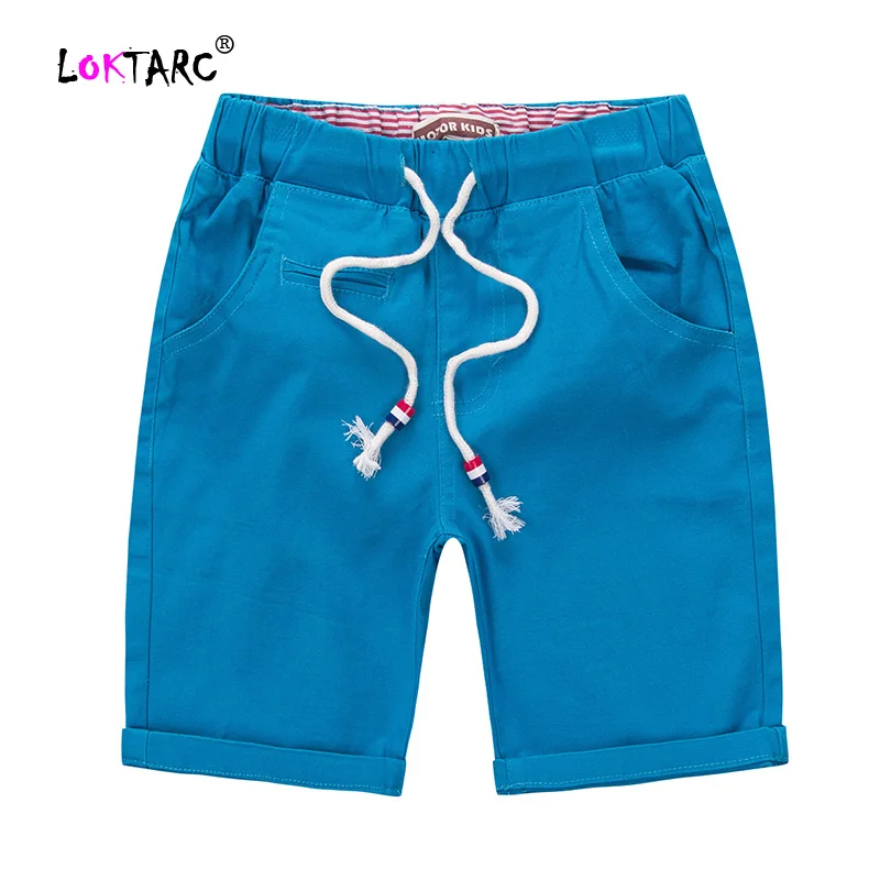 LOKTARC/Детские Короткие штаны с эластичной резинкой на талии прямые шорты для мальчиков Drawstring Твердые хлопковые шорты в стиле кэжуал летняя одежда
