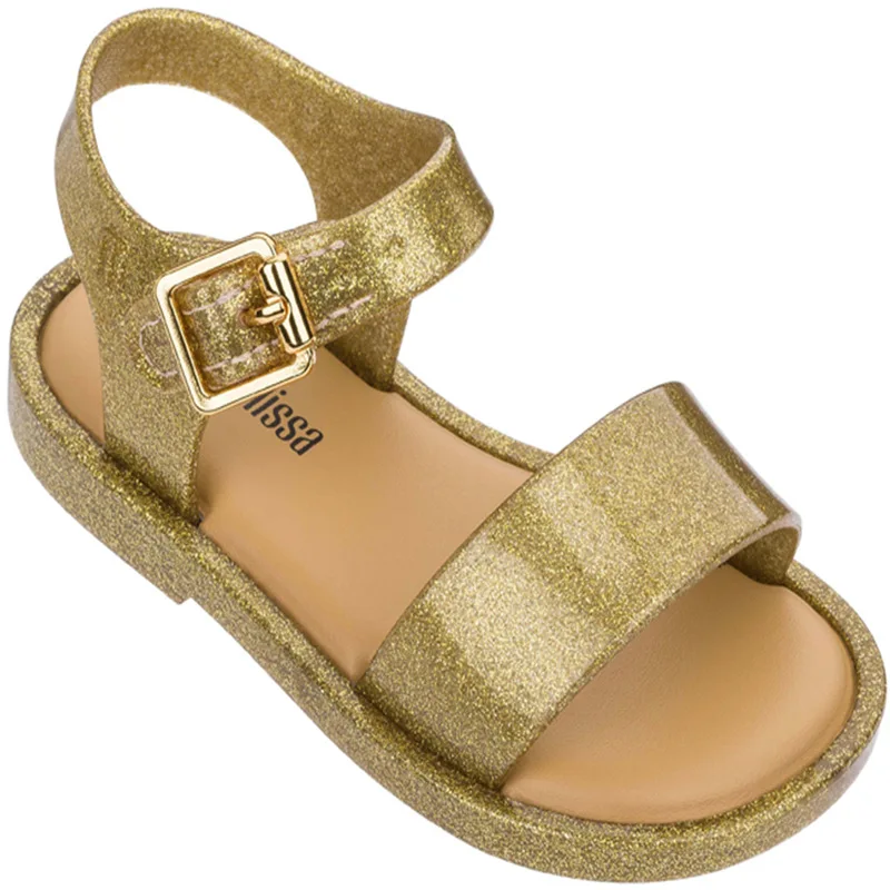 Mini Melissa/Новинка года; детская обувь; Детские прозрачные сандалии с леденцами; Нескользящие Детские пляжные сандалии для девочек; обувь для малышей; melissa - Цвет: gold