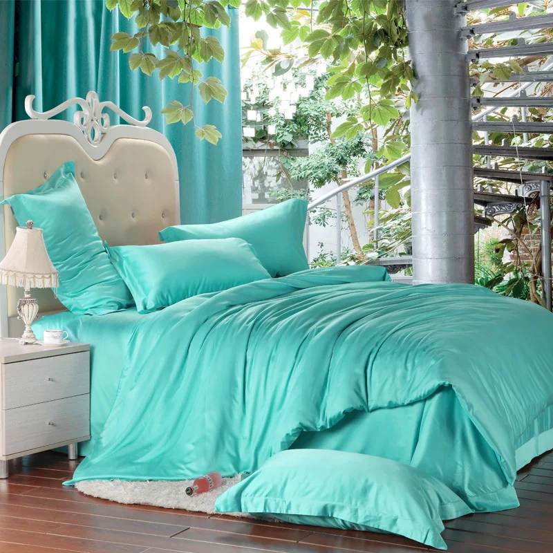 Lujo turquesa sólido azul verde s juego de cama king size queen duvet