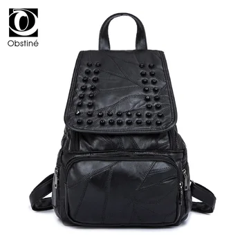 

Fashion Rivet Black Female Backpack Genuine Leather Backpacks for Girls Teenagers Popular Real Leather Bagpack for Schoolbag Bag