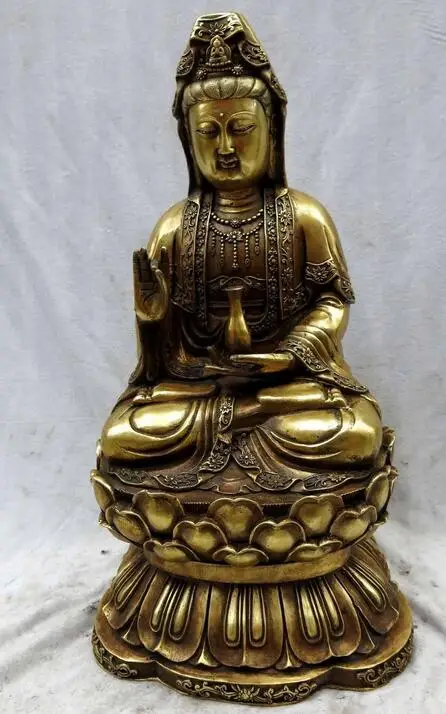 17 &quotChinese brass statue carved Guanyin Guan yinsculpture | Дом и сад
