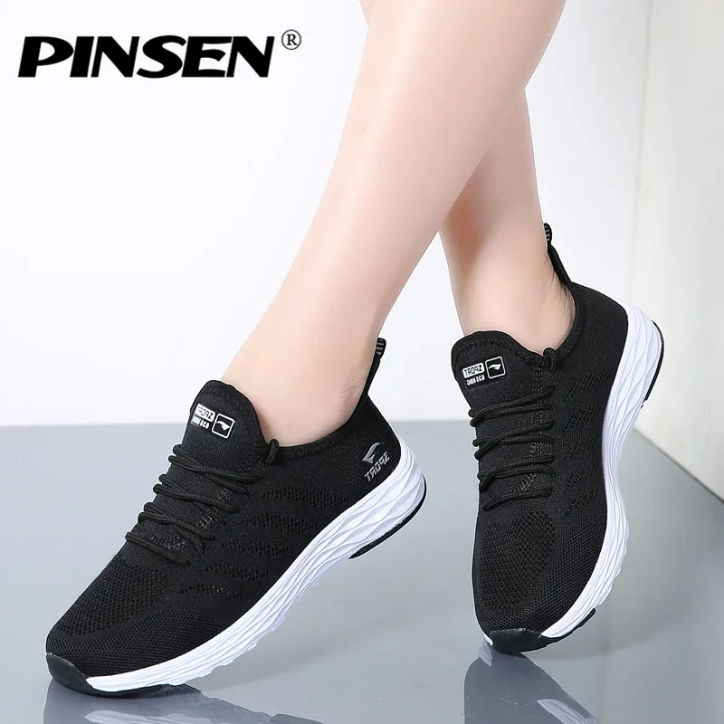 Meilleur PINSEN 2019 Femmes Sneakers Haute Qualité Respirant Dentelle Up Amant Occasionnel Chaussures Femme Appartements Chaussures Panier Femme tenis femininos